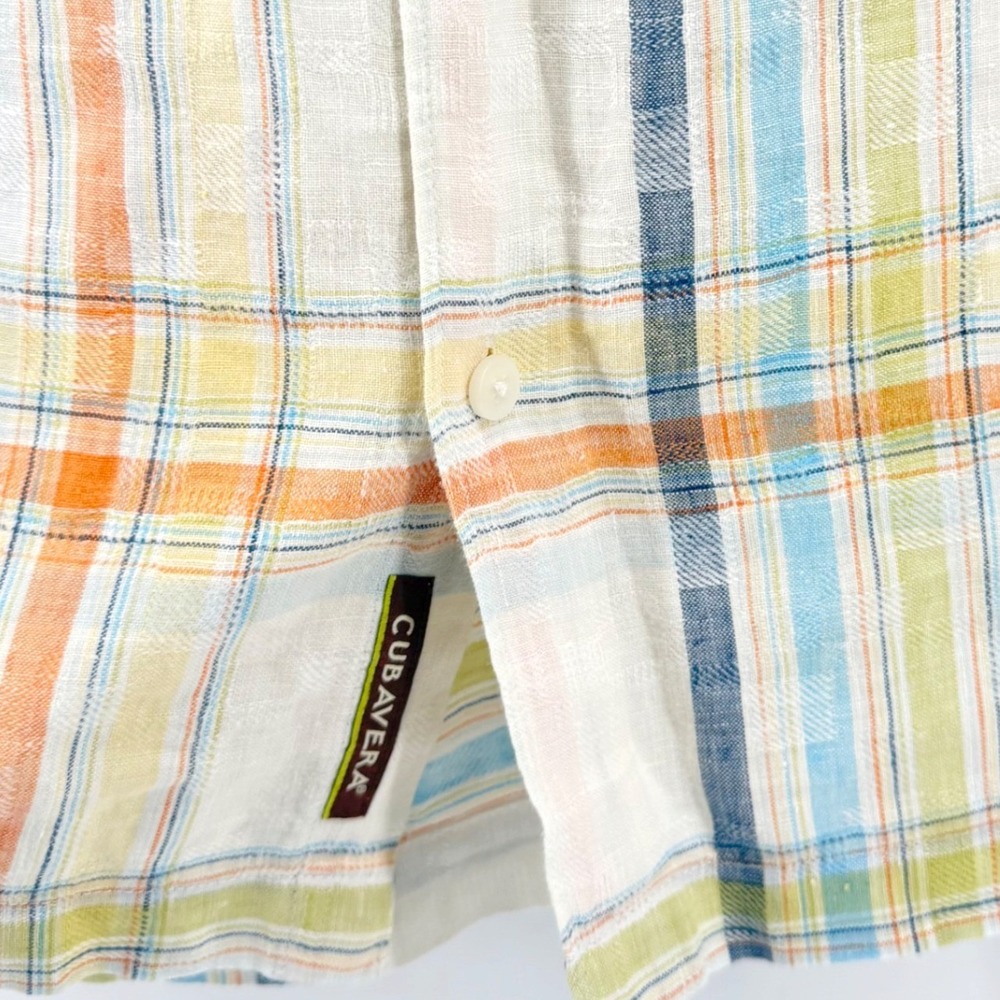Cubavera Plaid 100% Linen Shirt Men XL Multicolor Short Sleeve Button Down Beach - Picture 8 of 11
